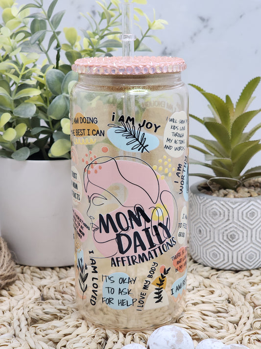 MOM AFFIRMATIONS GLASS CAN TUMBLER