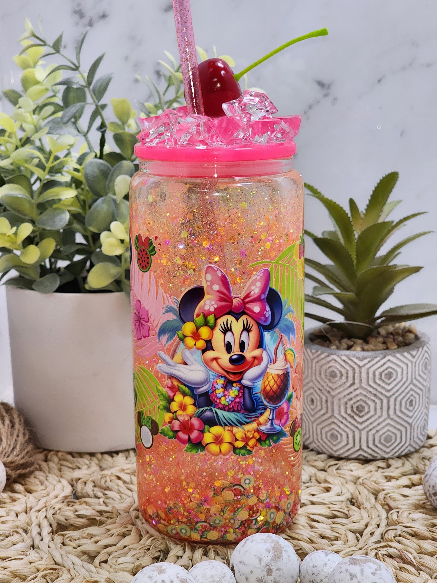 HAWAIIAN MOUSE GLASS SNOWGLOBE TUMBLER