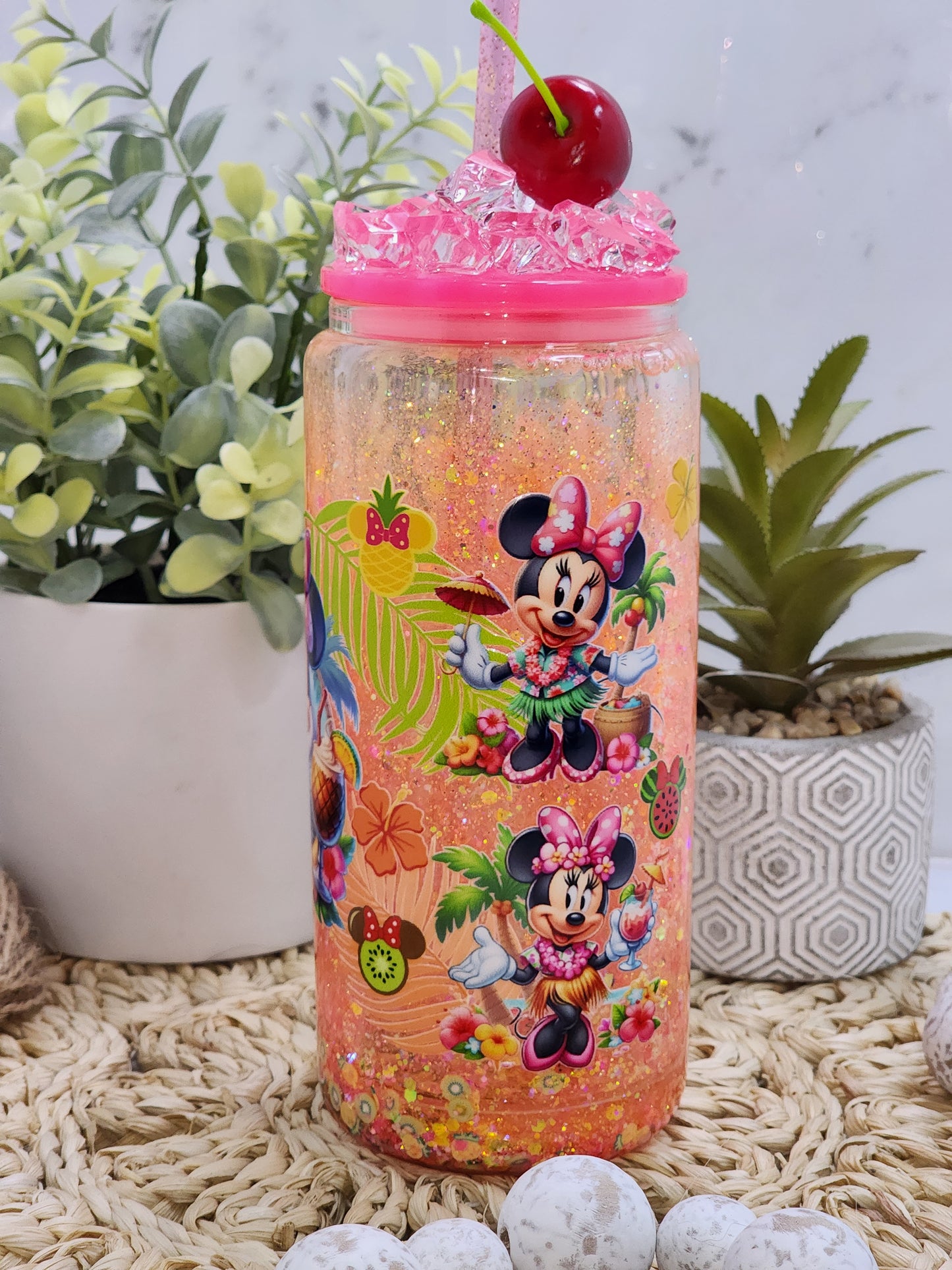 HAWAIIAN MOUSE GLASS SNOWGLOBE TUMBLER