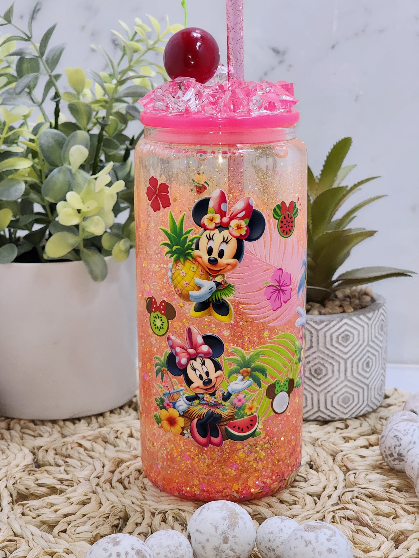 HAWAIIAN MOUSE GLASS SNOWGLOBE TUMBLER