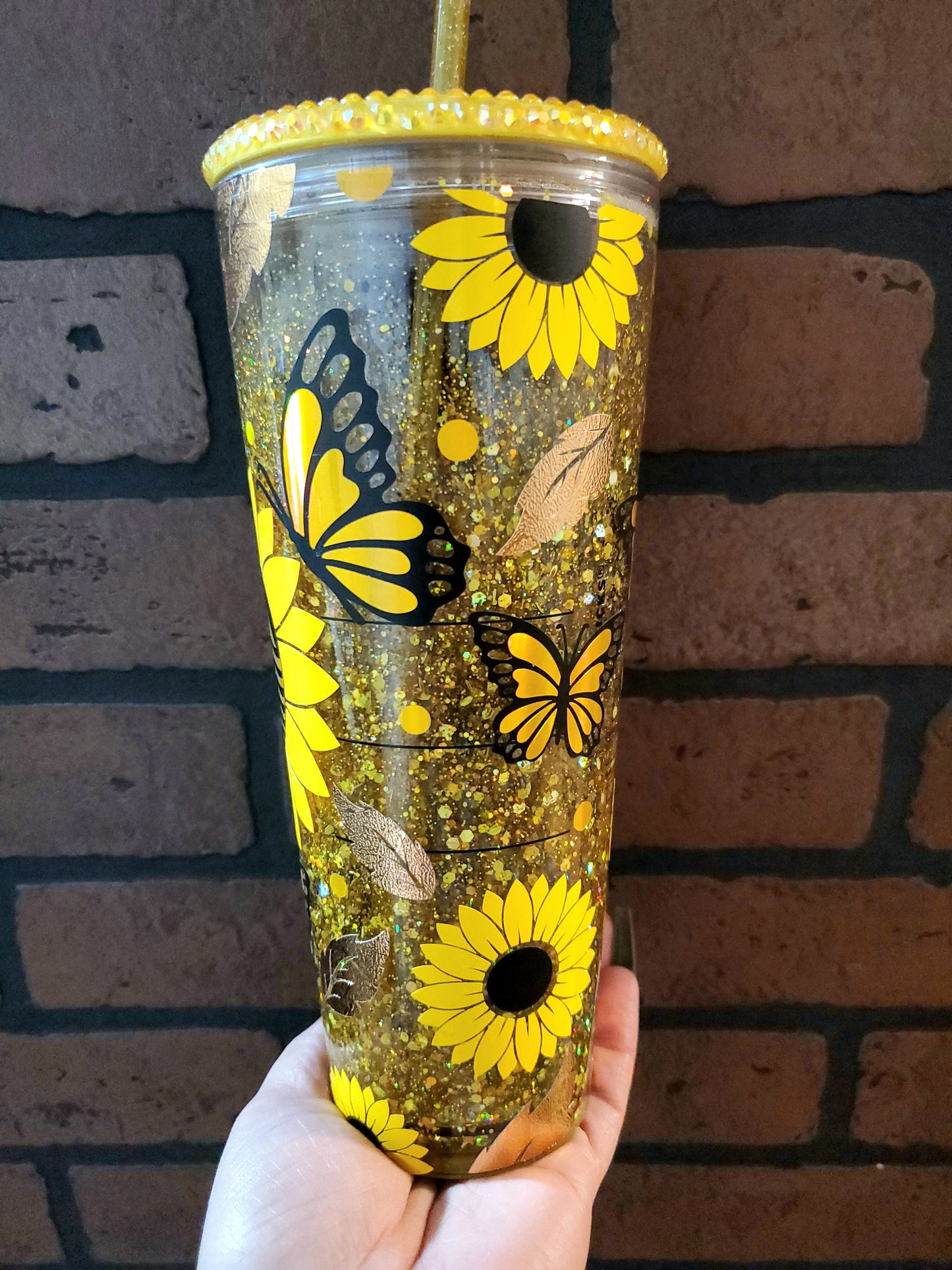 SUNFLOWER AND BUTTERFLY SNOWGLOBE TUMBLER