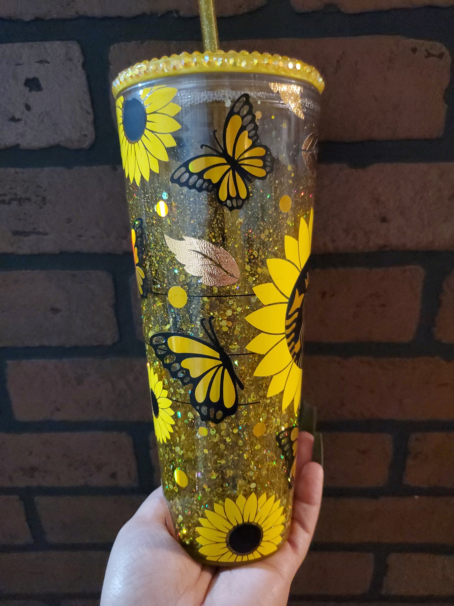 SUNFLOWER AND BUTTERFLY SNOWGLOBE TUMBLER