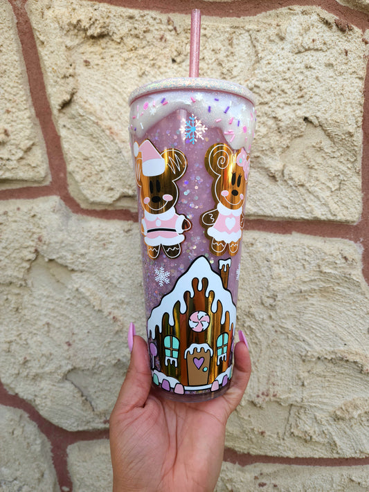 PASTEL GINGERBREAD CHRISTMAS SNOWGLOBE TUMBLER