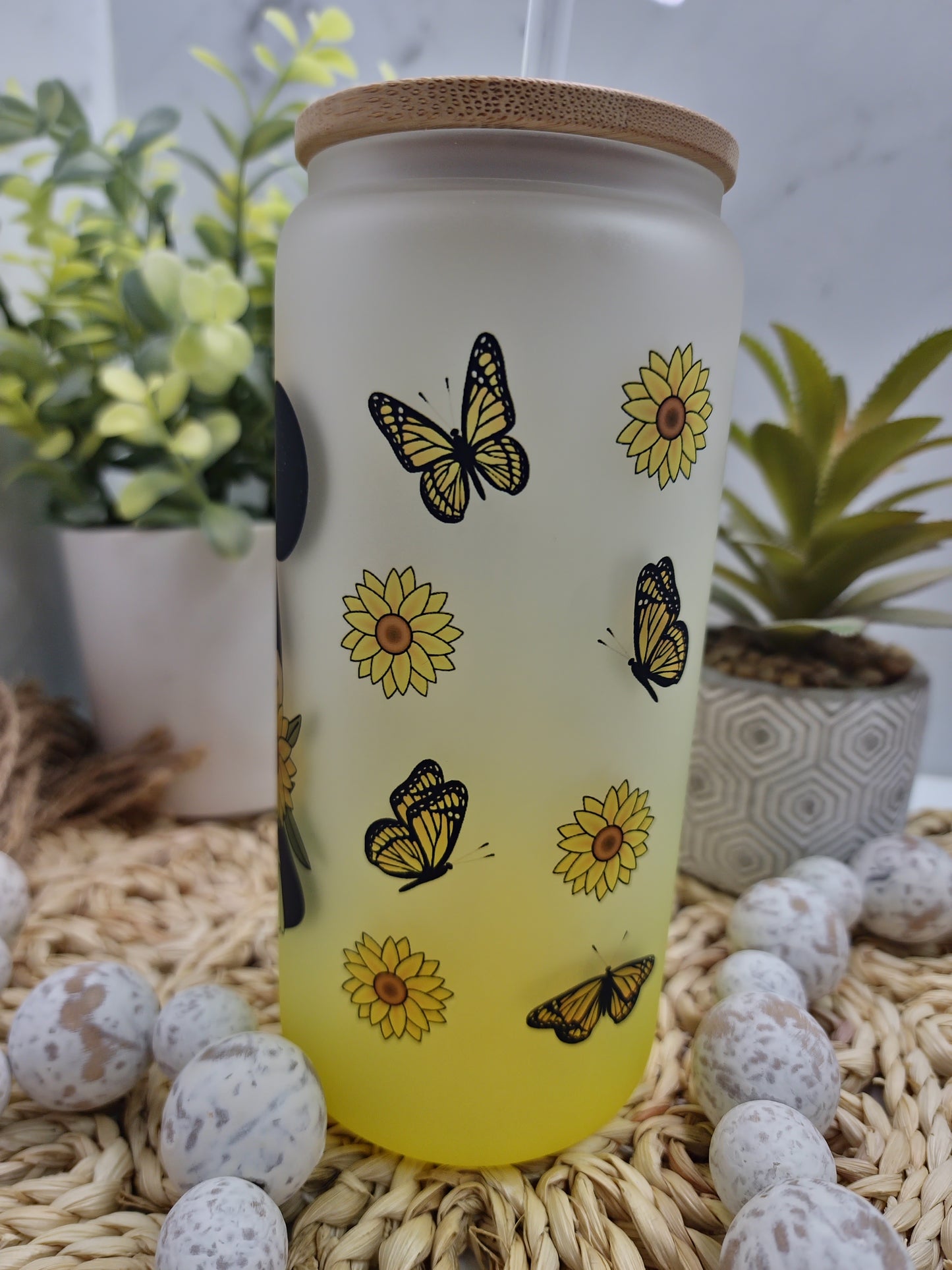 SUNFLOWER MOUSE GLASS CAN TUMBLER