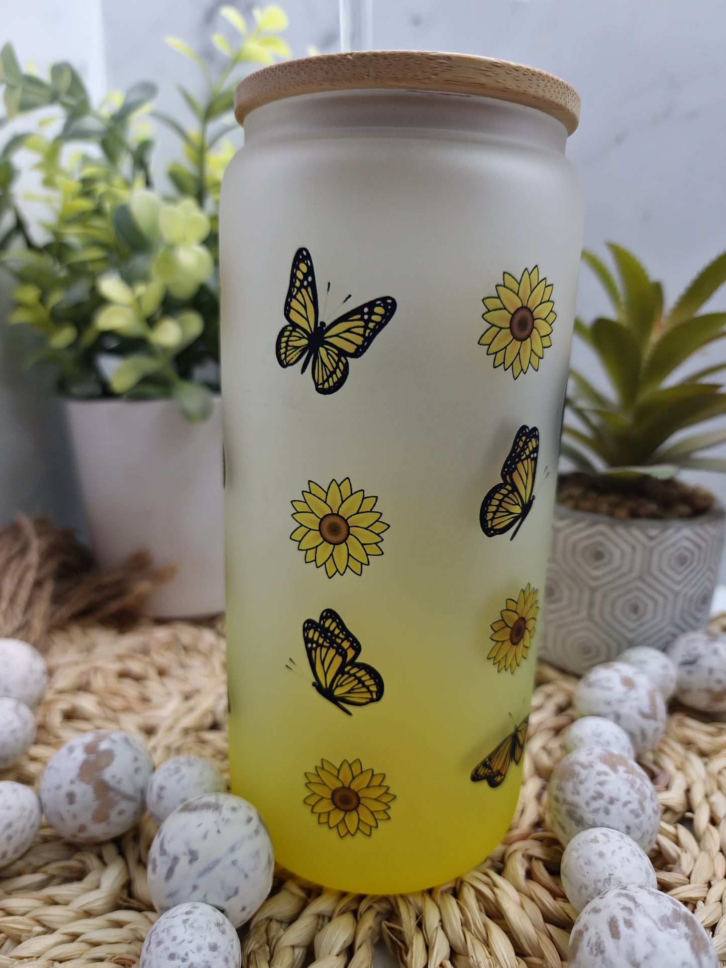 SUNFLOWER MOUSE GLASS CAN TUMBLER